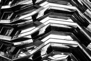 Abstract black and white detail of the Vessel at Hudson Yards in New York City