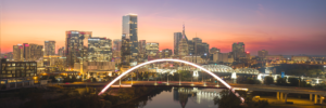 Nashville Tennessee Skyline at Sunset with John Seigenthaler Pedestrian Bridge